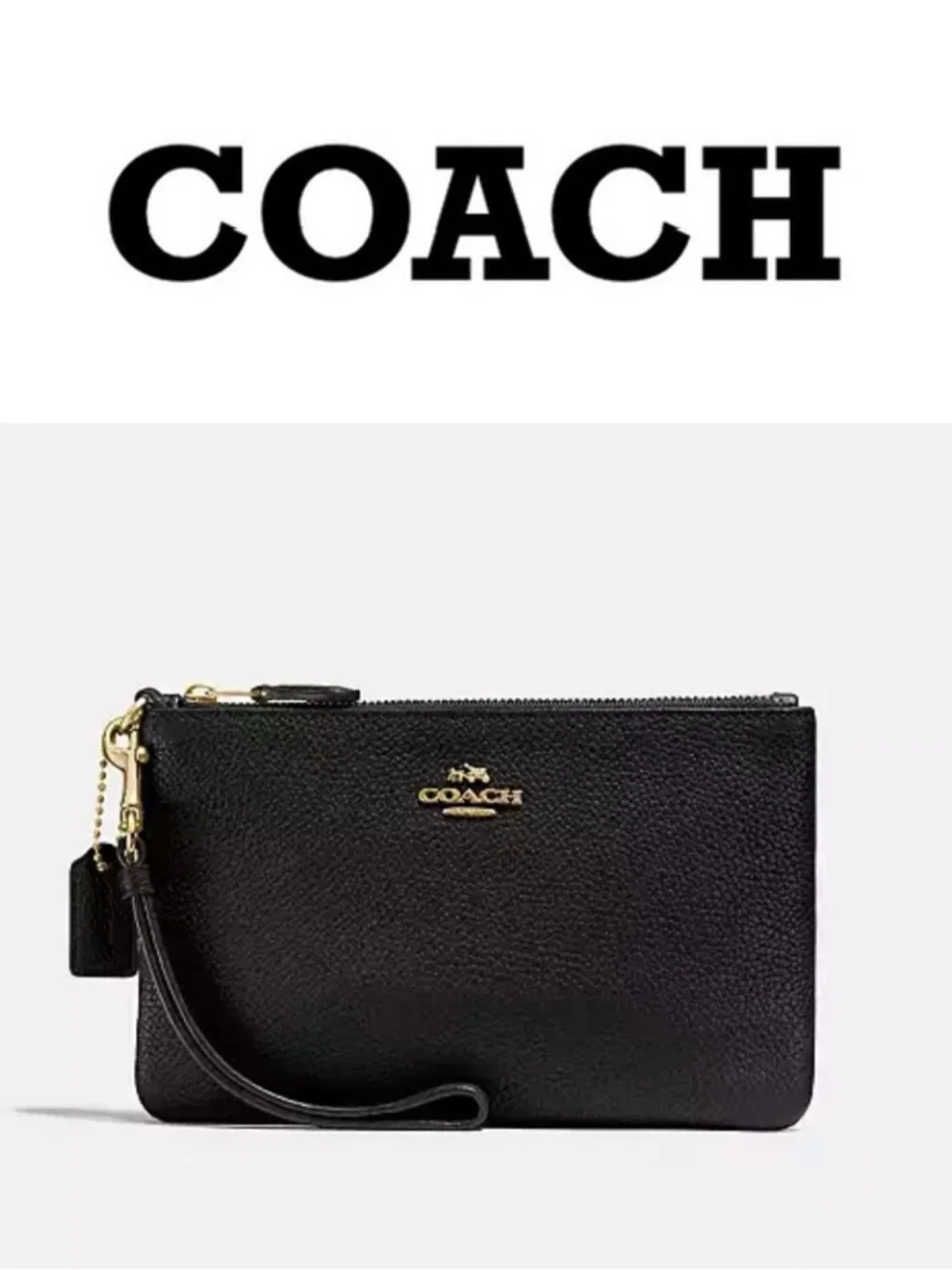 NEW Coach Black Crossgrain Leather Small Zip Top Wristlet Pouch - Picture 8 of 12